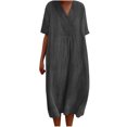 thumbnail image 1 of Birdeem Robe Décontractée à Manches Courtes en Coton et Lin Uni Col en V Printemps et Été pour Femmes, 1 of 6