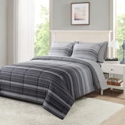Mainstays All in One Reversible Comforter and Sheet Set, 7-Piece, Queen, Gray Stripe