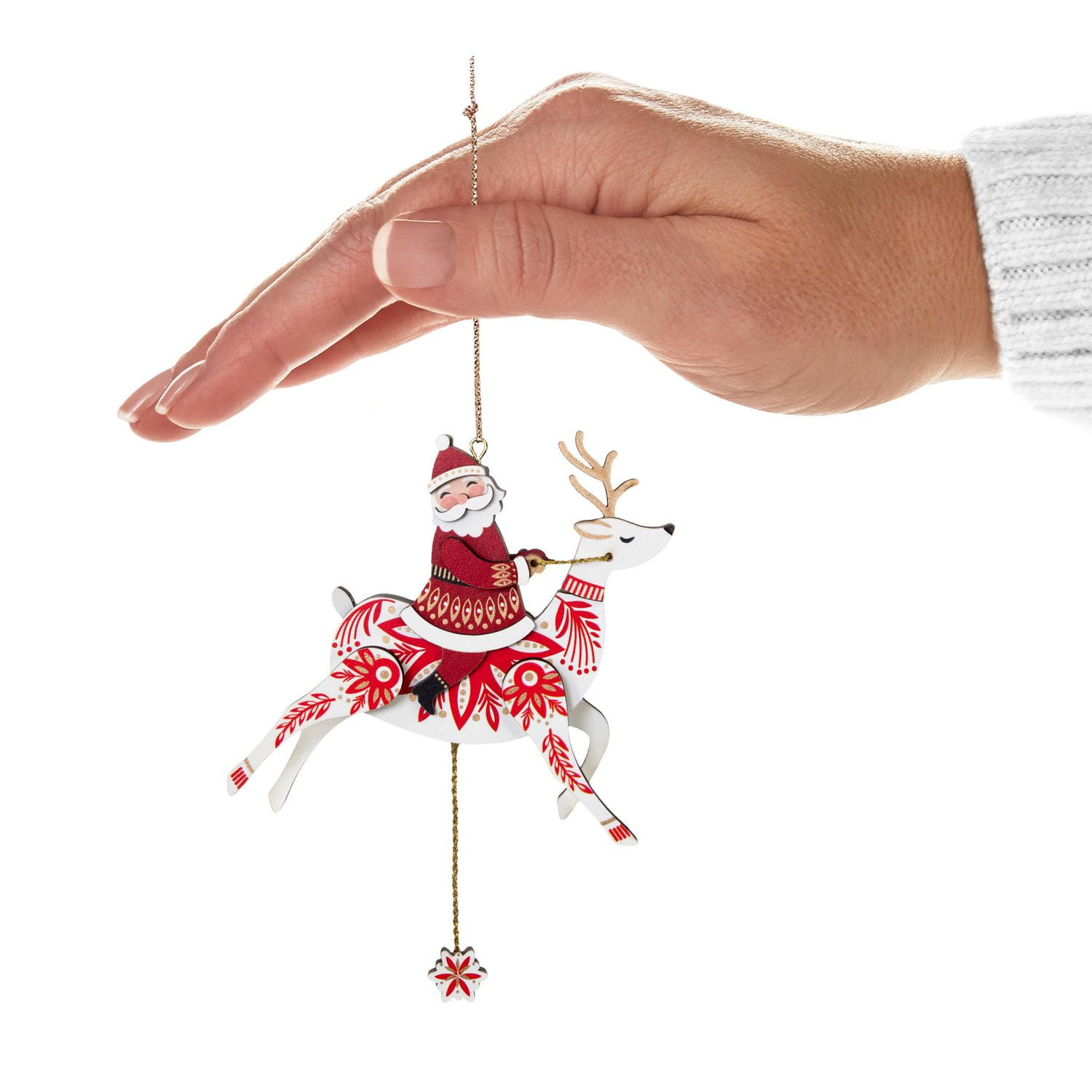 Décoration de Noël, Keepsake de Hallmark (Renne et père Noël, avec cordon à tirer, en bois)