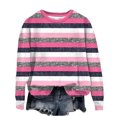 thumbnail image 1 of Pisexur Chandails en Molleton pour Femmes Col Rond Rayé Automne Chandails en Molleton Mode Décontracté Ample Pull Chandail en Molleton Manches Longues Chemises pour Femmes Blouses Surdimensionnées Hauts Sans Capuche, 1 of 4
