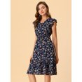 thumbnail image 4 of INSPIRE CHIC Robe pour Femme à Fleurs Manches Volantées Col en V Décontractée Smockée à Volants Robes TG Bleu Marine, 4 of 6
