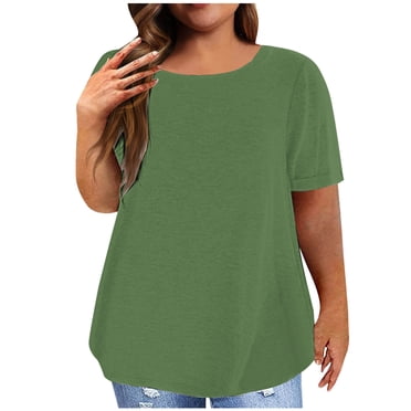 Timegard Hauts Grande Taille pour Femmes Manches Courtes Col Rond Couleur Unie T-Shirt Basique Confortable Décontracté Ample