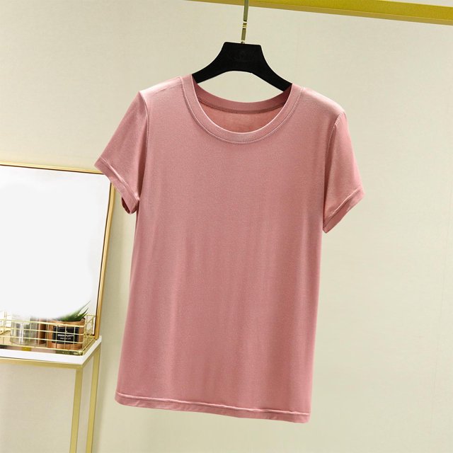 Weiqiqre T-Shirt à Col Rond pour Femme à Manches Courtes Ajusté T-Shirt Mince Uni Haut de Pyjama Pyjama à Manches Courtes