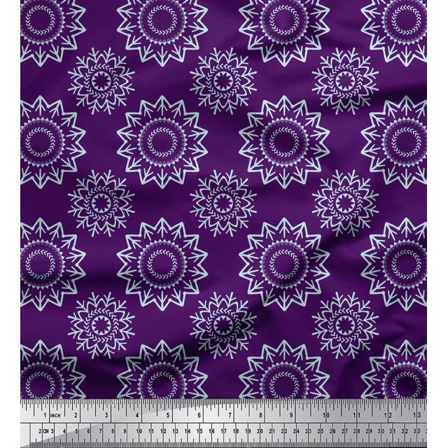 Soimoi Tissu Poly Georgette Violet Mandala & Imprimé Floral au Mètre 52 Pouces de Large