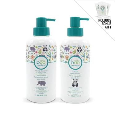 Baby Boo Bamboo Ensemble de Nettoyant et de Lotion 100 % Naturels Parfumés + Cadeau Boni – Lingettes de Voyage