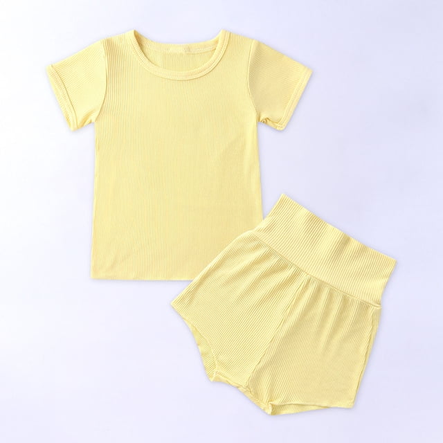LSLJS Newborn Baby Boy Girls Clothes Cute Solid Color Short Sleeve Tops and Shorts Set Summer Outfits