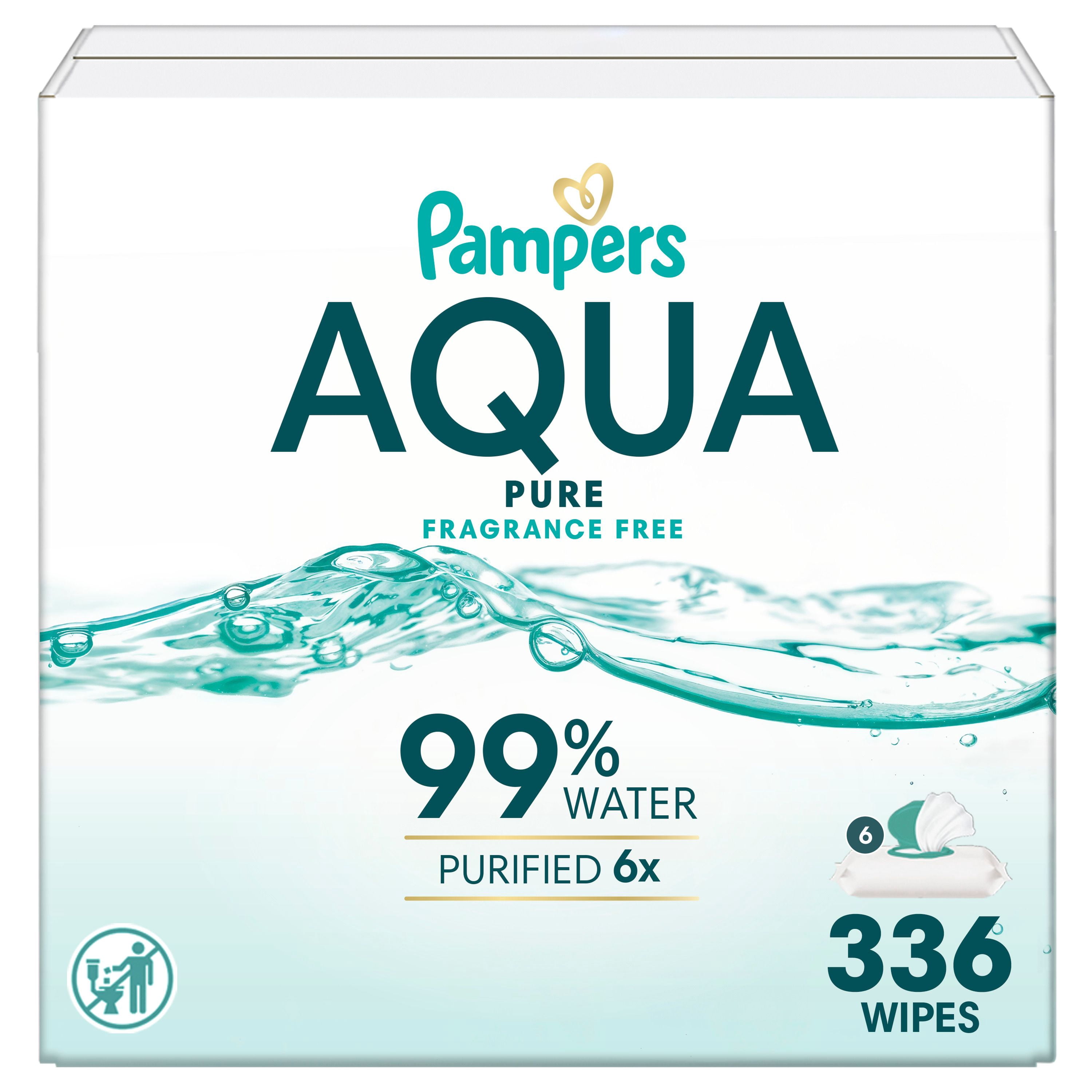 Pampers Aqua Pure Baby Wipes, 99% Water, Fragrance Free, 336 Baby Wipes Total (6X Flip-Top Packs)
