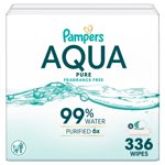 Pampers Aqua Pure Baby Wipes, 99% Water, Fragrance Free, 336 Baby Wipes Total (6X Flip-Top Packs)
