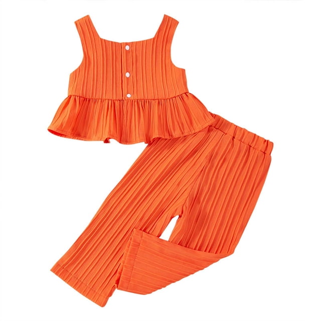FAOWME Summer Style Sleeveless Tank Tops & Soft Pants Outfits 2PCS Set Solid Color Casual Outfits Orange 9-12 Months