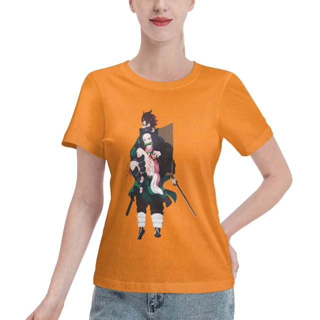 T-Shirt Basique à Manches Courtes pour Femmes Demon Slayer : Tanjirou et Nidouzi