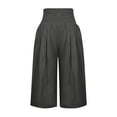 thumbnail image 4 of Pantalon Court à Jambe Grand pour Femmes, Décontracté d'Été, Pantacourt en Lin avec Poches, à Enfiler, Taille Élastique, Ample et Confortable, Pantalon Droit, Pantacourt Gris Foncé l, 4 of 5