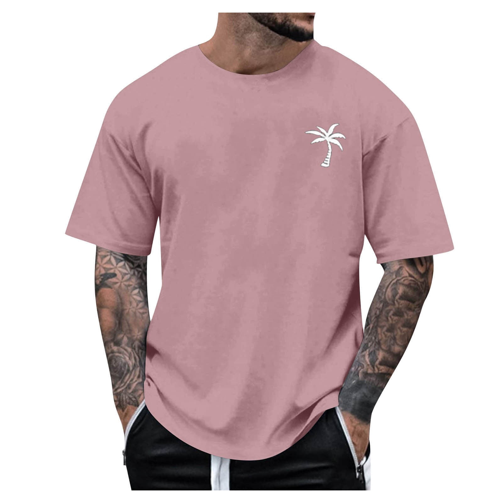 Solid Soft Pink Color Ketyyh-chn99 T Shirts for Man Solid Color Short Sleeve Tee Mens Casual ...