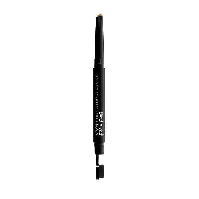NYX Professional Makeup Fill & Fluff Crayon Pommade pour Sourcils à Corps Mince Noir, avec une Pointe Inclinée en Forme de Goutte pour un Remplissage Précis des Sourcils et un micro Pinceau à Palette à l'Extrémité Opposée pour Estomper et Fluffer, Convient à Définir et à Construire des Sourcils Naturels.
