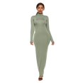 thumbnail image 2 of TopLLC Longues Robe à Manches à Col Rond pour Femme Décontractée Couleur Col Montant Manches Longues Extensible Ajustée Longue Robe Haut pour Femme, 2 of 5