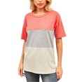 thumbnail image 4 of T-shirt pour Femmes à Blocs de Couleur, Blouse à Col Court, T-shirt à Blocs de Couleur pour Femmes, Haut à Manches pour Fille, Blouse à Col Rond, Rouge Coloré, TG, 4 of 6