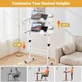thumbnail image 4 of Bureau Debout Mobile à Hauteur Réglable, Bureau Portable pour Ordinateur Portable avec Roulettes, Petite Table d'Ordinateur Roulante, Plage de Hauteur 31 Pieds'–43 Pieds' pour Bureau à Domicile et Salle de Classe, 4 of 6