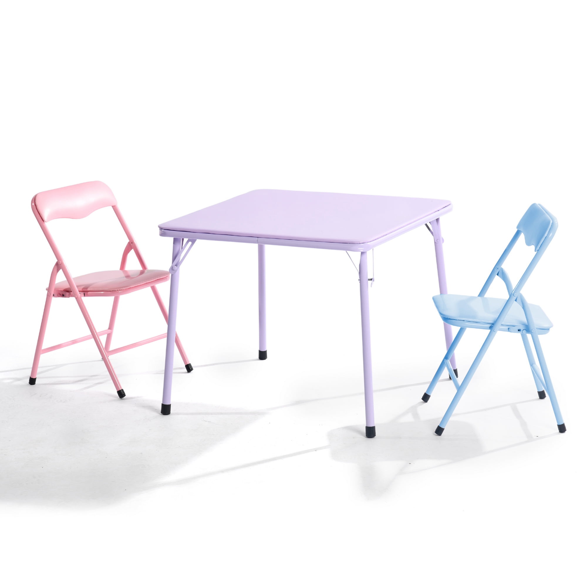 Ensemble table d'activité et 2 chaises pliantes pour enfants Homy Casa, 24 po, métal pour tout-petits et préscolaire, rose/violet/bleu