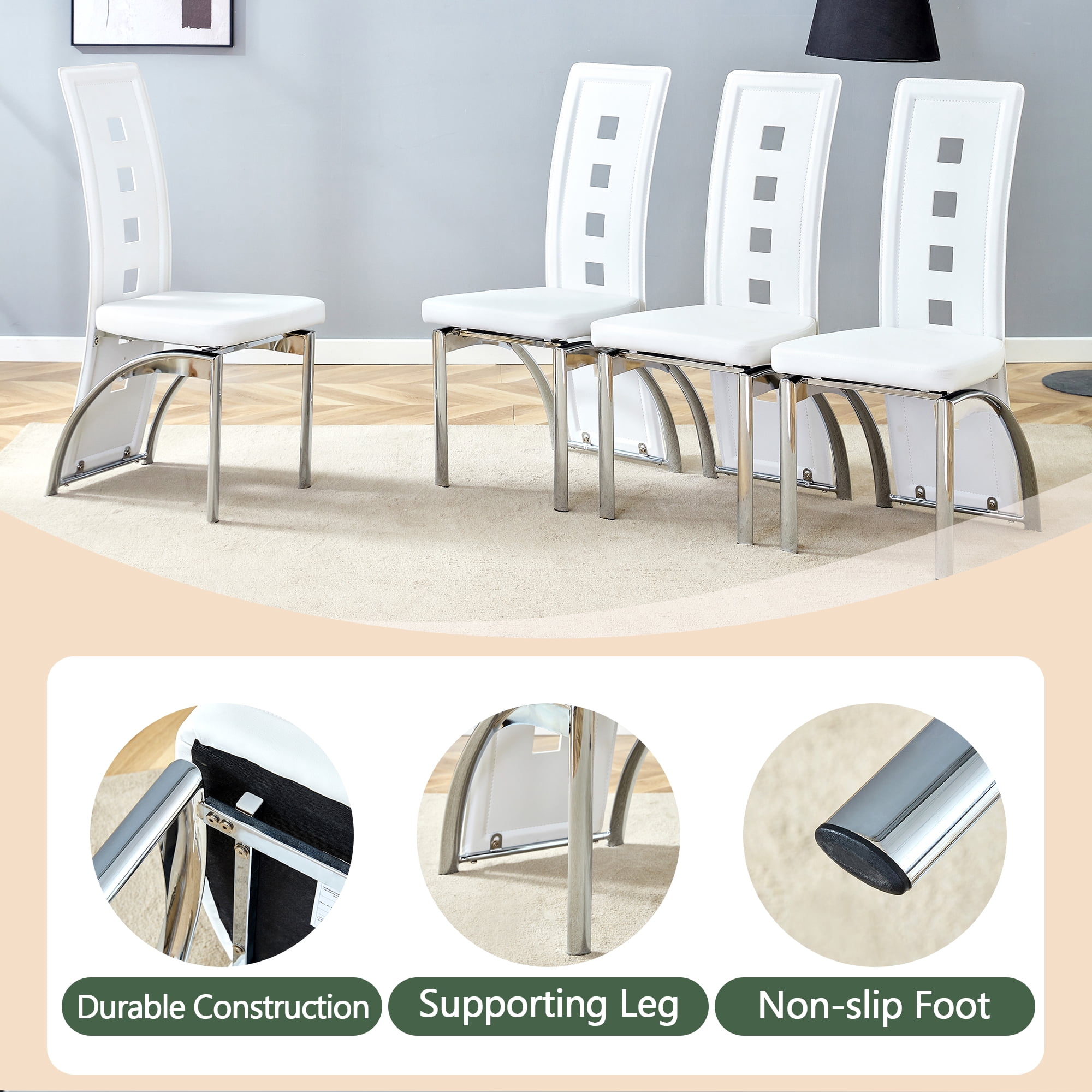 Noble House Modern Minimalist 2-Piece Dining Chair Set - White Saddleback