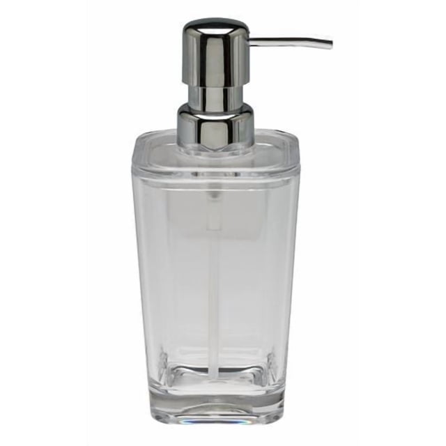 Maria Lotion Pompe à Lotion avec Corps Rectangulaire en Acrylique Transparent et base Solide, Dotée d'Une Tête de Pompe et d'Un Bec Fini chrome Brillant, Idéale pour les Accessoires de Salle de Bain et la Distribution de Savon Ou sur Comptoir.