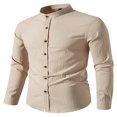 thumbnail image 3 of Chemise Henley Boutonnée Classique pour Hommes avec Tissu en Lin de Coton Rétro, 3 of 5