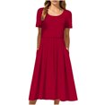 thumbnail image 4 of Robes d'Été pour Femmes 2025 Zeophrasy Robe de Vacances Décontractée pour Femmes, Fête, Quotidien, Plissée, Col Rond, Unie, Manches Courtes, avec Poche, Liquidation à Moins de 5, 4 of 9