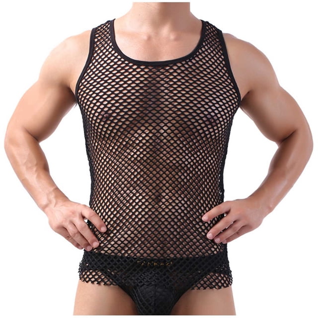 70 % de Rabais! Grrvtrz Débardeur Sans Manches Transparent pour Hommes en Maille Ajourée, Débardeur Ajusté en Résille, Chandail de Musculation, Tenue de Boîte de Nuit
