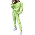 thumbnail image 4 of Innerwin Two Piece Outfit Drawstring Women Jogger Set Sports Long Sleeve Beam Foot Sweatsuits Fluorescent Green S, 4 of 6