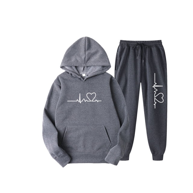 Innerwin Sweatsuits Long Sleeve Ladies Two Piece Outfit Sports Hoodies Beam Foot Tracksuit Sets Dark Gray A M