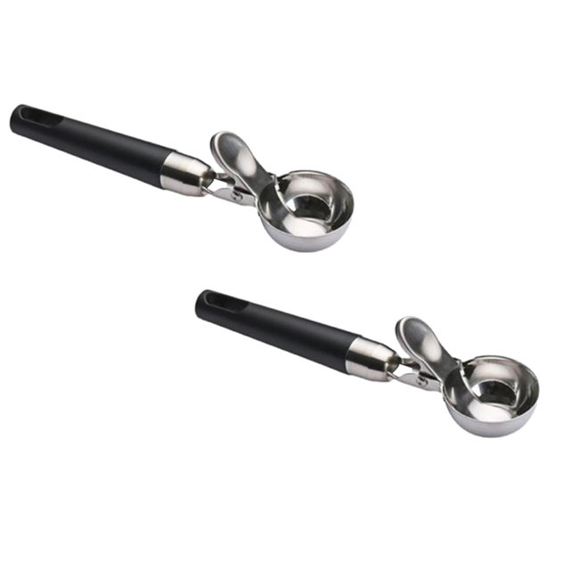Oleegame 2PC Kitchen Utensils Set Select Stainless Steel Springable Ice Scoop Fruit Scoop Thickened Durable Ice Scoop Black