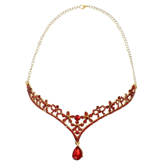 Bridal Bridesmaid Forehead Chain Crystal Rhinestone Charm Pendant Band Dangle Forehead Chain Wedding Headpiece (Red)