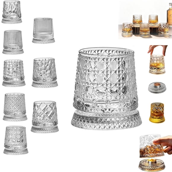 Luxury 360° Spinning Crystal Whiskey Glass – Diamond Cut Rotating Old Fashioned Tumbler with Stress‑Relief Base, Gift for Scotch, Bourbon, Cocktail Lovers