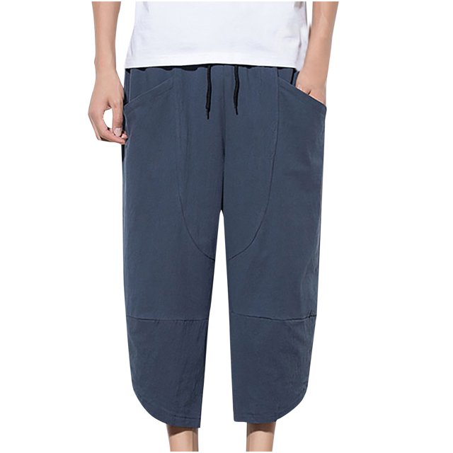 Birdeem Pantalon Court Ample Décontracté en Coton et Lin pour Homme