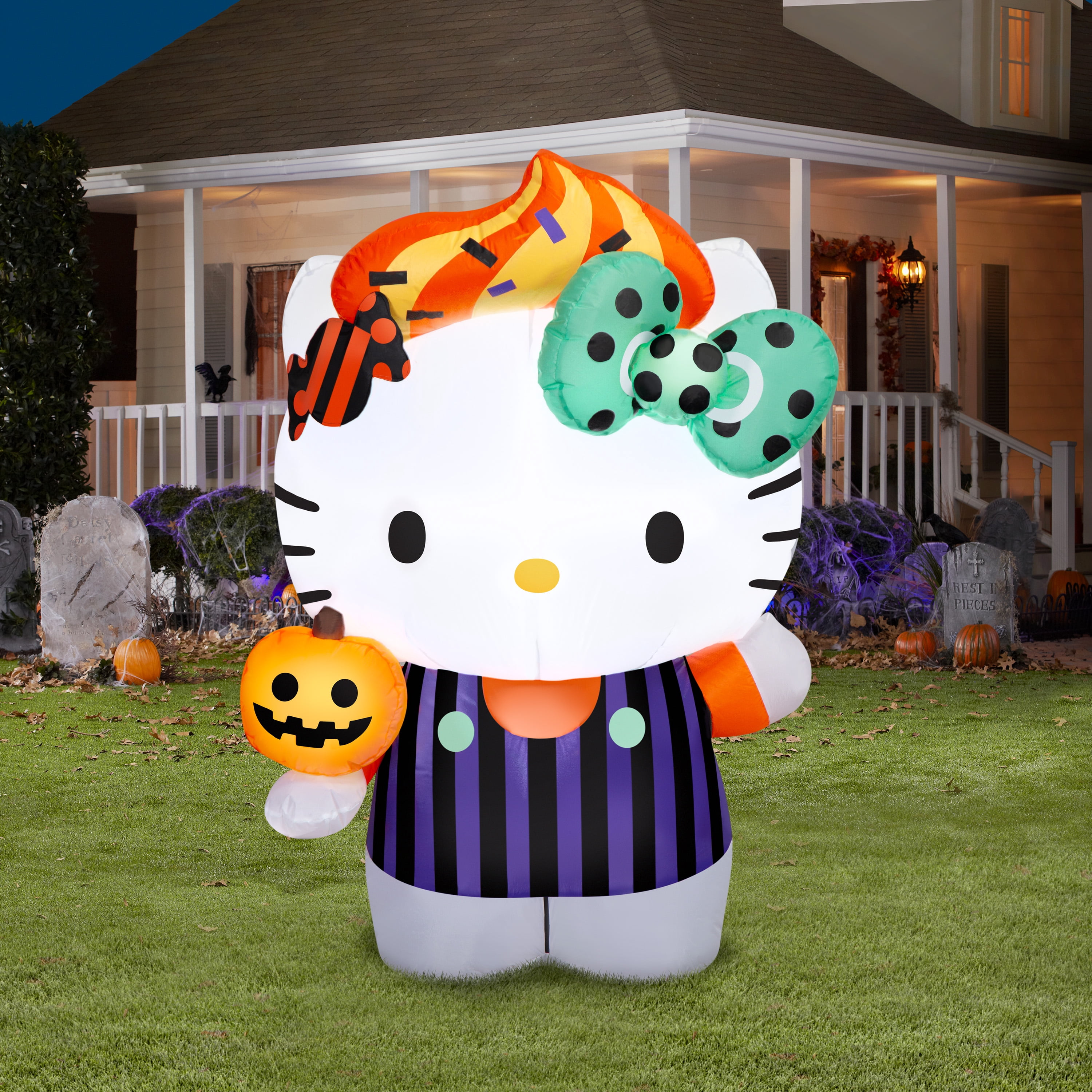 Décorations de jardin gonflables pour Halloween Airblown Light Hello Kitty en salopette à rayures violettes MASS MD Sanrio