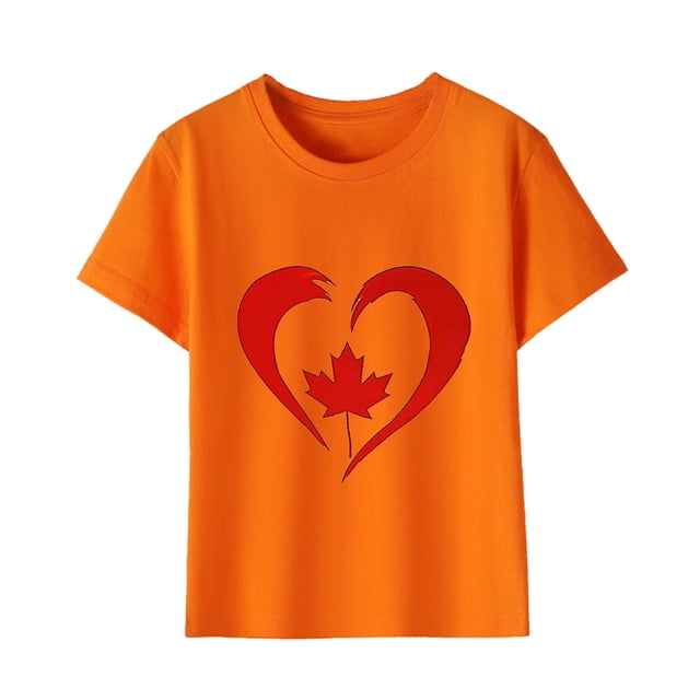 uublik T-shirt Feuille d'Érable Canadienne pour Enfants, Manches Courtes, Hauts d'Été pour Enfants, T-Shirts à Col Rond, T-Shirts Mode, Taille 3T-10, Orange