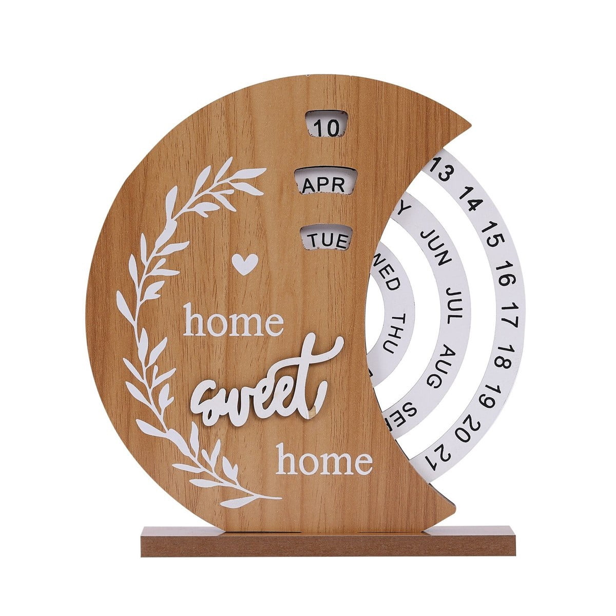 MYG Wooden Desk Decoration Moon Rotatable Calendar for Perpetual Home Office Decor