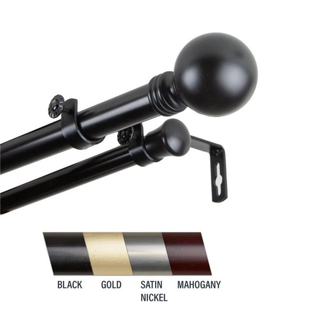 Central Design 100-01-992-D Globus 1 Po Tringle à Rideaux Double, 120-170 Po - Noir