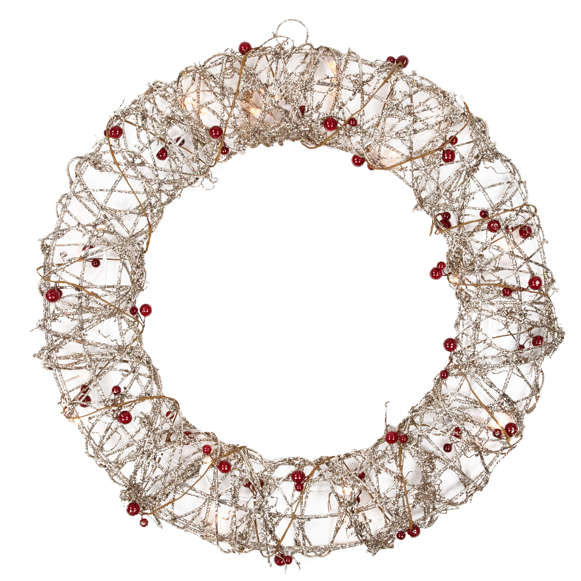 Northlight Pre-Lit Glittered Rattan Berry Small Artificial Christmas Wreath - 18" - Clear Lights