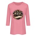 thumbnail image 2 of Uootdi Hauts pour Femmes Manches 3/4 Col Rond Imprimé Palmier Coucher de Soleil 1976 Coupe Décontractée Rétro Plage Vacances T-Shirts Cadeau, 2 of 5