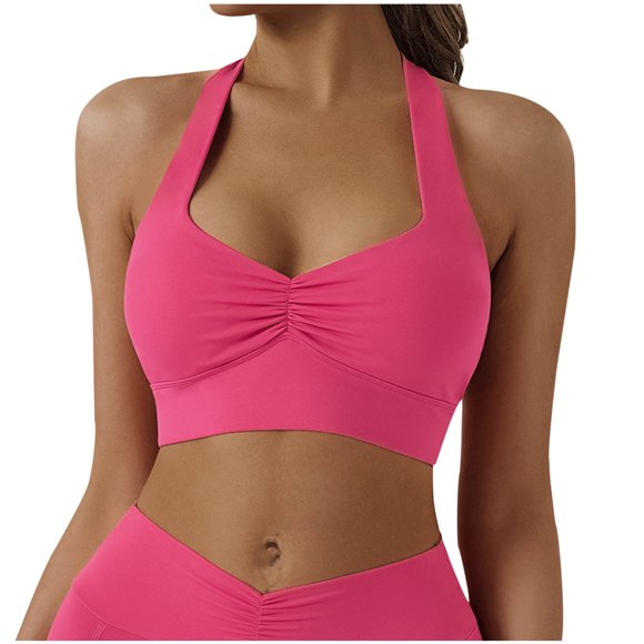 YUTK Soutiens-Gorge Rembourrés pour Femmes - Mode Femmes Couleur Unie Sans Armatures Dos Beauté Rassemblement Coussinet de Poitrine Ventilation Yoga Brassière de Sport Rose Vif G