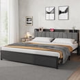 thumbnail image 3 of Kojooin Bed Frame with Storage Headboard, Industrial Full Platform Bed with 2 Large Drawers and Charging Station, Black No Box Spring Needed Bedframe, 3 of 7