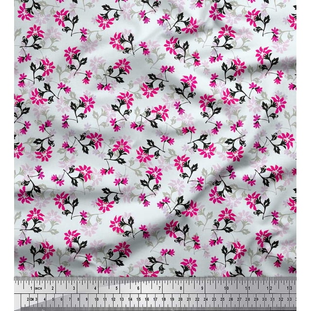 Soimoi Poly Georgette Fabric Leaves & Floral Artistic Print Fabric by Yard 42 Inch Wide