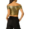 thumbnail image 3 of INSPIRE CHIC Women's Metallic Shiny Party Off Shoulder Crop Top, 3 of 6