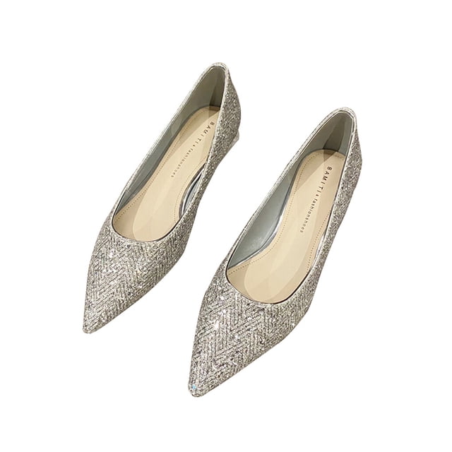 2 Pcs Chaussures en Cuir pour Femmes Résistantes à l'Usure Femmes Mariage Largeur Plate Robe Chaussures en Fibre à Paillettes Femmes Confortables Entretien Cour Femmes Argent 39