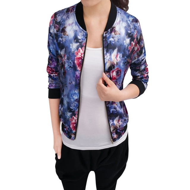 INSPIRE CHIC Blouson Bomber pour Femme Coupe Ajustée Léger à Fermeture Éclair Bleu TG