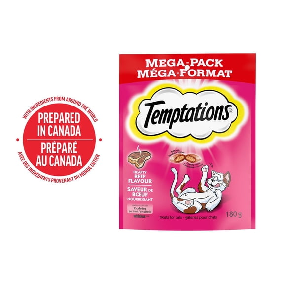 Gâteries pour chats Temptations saveur de bœuf nourrissant, tendres à l'intérieur, croquantes à l'extérieur
