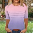thumbnail image 2 of Pisexur Hauts de Printemps pour Femmes 2025, Hauts pour Femmes, T-shirt à Col Rond Plissé à Manches 3/4 pour Femmes, Coupe Ample, Manches Raccourcies, Rose, G, 2 of 8