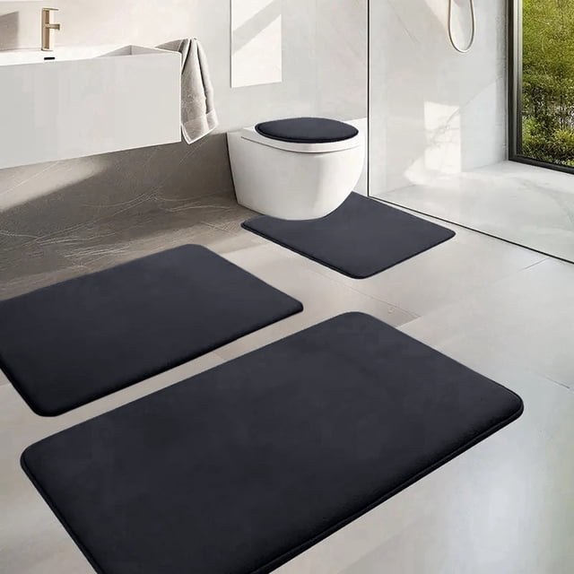 2025-2026 Memory Foam Bath Mat Set, Bathroom Rugs For 4 Pcs Toilet Mats Universal Soft Comfortable Water Absorption Non-Slip Thick Machine Washable Easier To Dry Dark Clearance