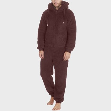 PMVFHDE Combinaison à Capuche pour Homme à Manches Longues, Chaude pour l'Hiver, Vêtement de Nuit, Coupe Ample, Combinaison Décontractée avec Fermeture Éclair avant, Brun, TTTG