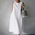 thumbnail image 1 of EGNMCR Robes de Fête pour Femmes Robe Débardeur Décontractée Sans Manches de Printemps/été pour Femmes, Unie, avec Poches, Col Rond, Plissée, en Coton et Lin, 1 of 8