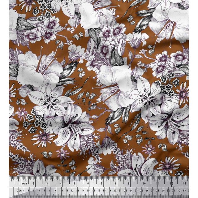 Soimoi Modal Satin Fabric Leaves & Flower Floral Decor Fabric Printed Yard 42 Inch Wide